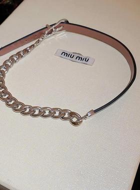 MaisonCleo个性嘻哈皮革链条皮带扣颈链时尚欧美小众高级气质一款