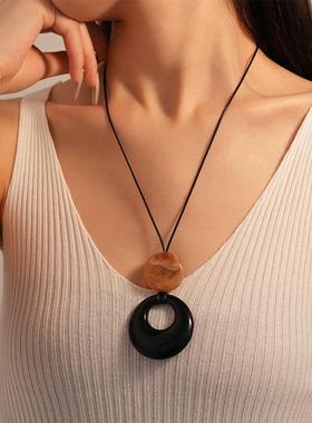 MaisonCleo复古民族风树脂圆形长款系绳毛衣链时尚简约小众气质高