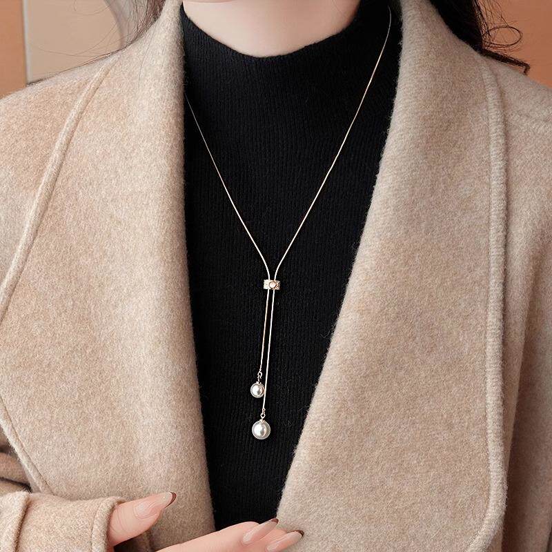 MaisonCleo「复古简约」秋冬长款可调节珍珠毛衣链女小众吊坠项链