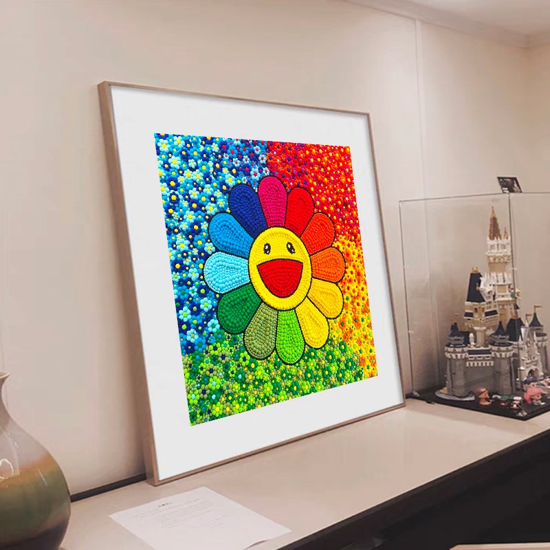 宣绒布钻石画2024新款满钻客厅diy手工贴钻十字绣W卡通七彩太阳花