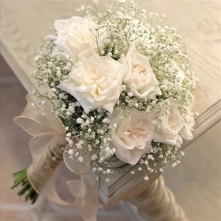 新娘结婚拍摄道具 韩系高档小清新满天星玫瑰手捧花花束 婚庆用品