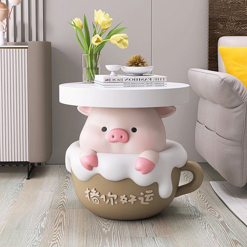 奶油风萌猪落地摆件茶几客厅沙发边几家居饰品床头柜乔迁新居礼品,家居饰品,落地摆件,淘宝优惠券,粉丝福利购,淘宝优惠卷