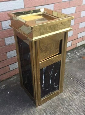 速发供应酒店大堂用品四方角果皮箱仿石微晶板钛金果皮箱楼电梯垃