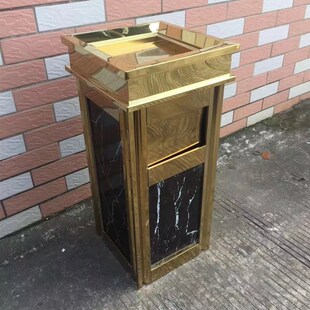 速发供应酒店大堂用品四方角果皮箱仿石微晶板钛金果皮箱楼电梯垃