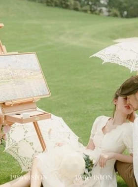 速发法式新款婚纱摄影园具外景旅色田道风格画架复古油画黑拍弯把