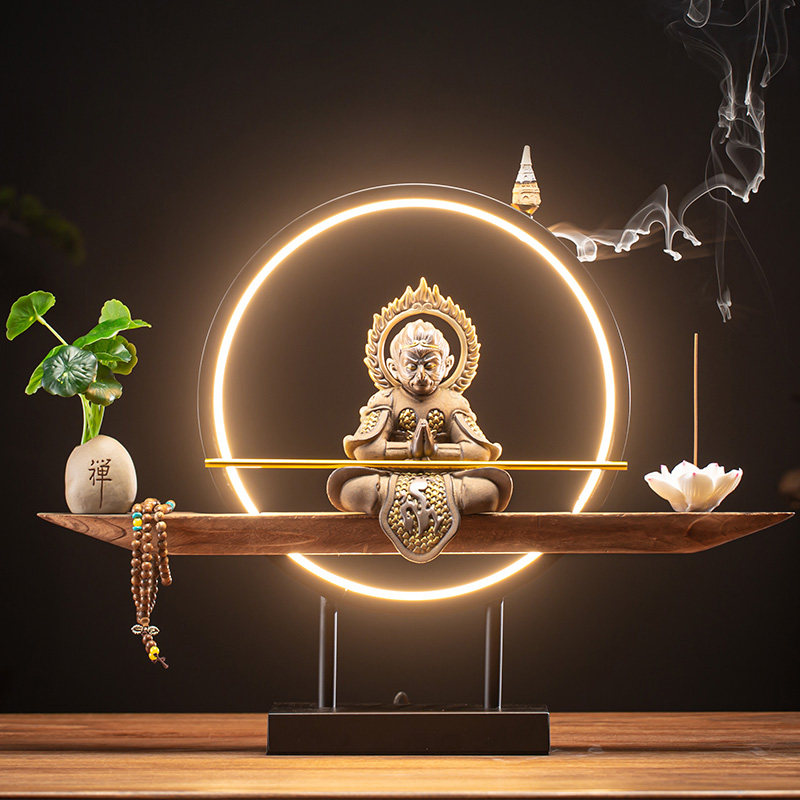 速发灯摆斗战胜佛齐天大圣倒流香炉圈式禅意家居香薰炉中件