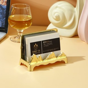 速发金色放展片架子商示金属名片收纳盒装卡片架座卡盒夹前台名务