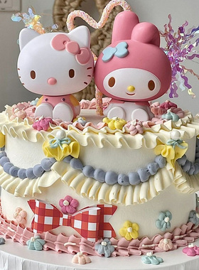 速发蒂蛋糕件饰猫摆装品Heo孩公主宝宝生日蛋糕装扮插件