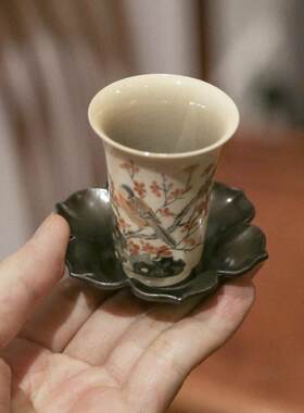 仿古做旧六瓣莲花合金杯托日式茶碟茶杯垫茶具配件茶托茶道零配