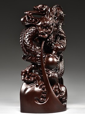 黑檀木雕龙摆件木制十二生肖红木龙家居客厅电视S柜装饰工艺品送