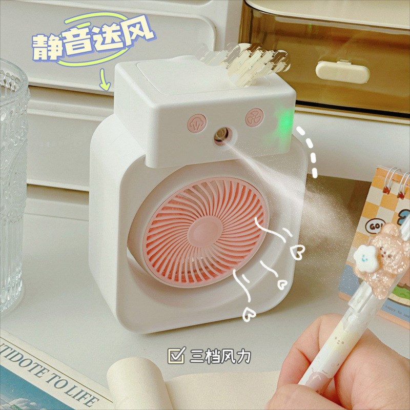 可爱卡通便携加湿器桌面风u扇迷你小风扇USB充电喷雾制冷小空调