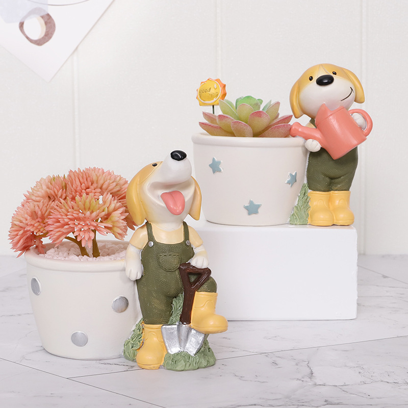 如果 可爱狗狗美式装饰树脂多肉花盆创意阳台园艺DIY绿植小花盆