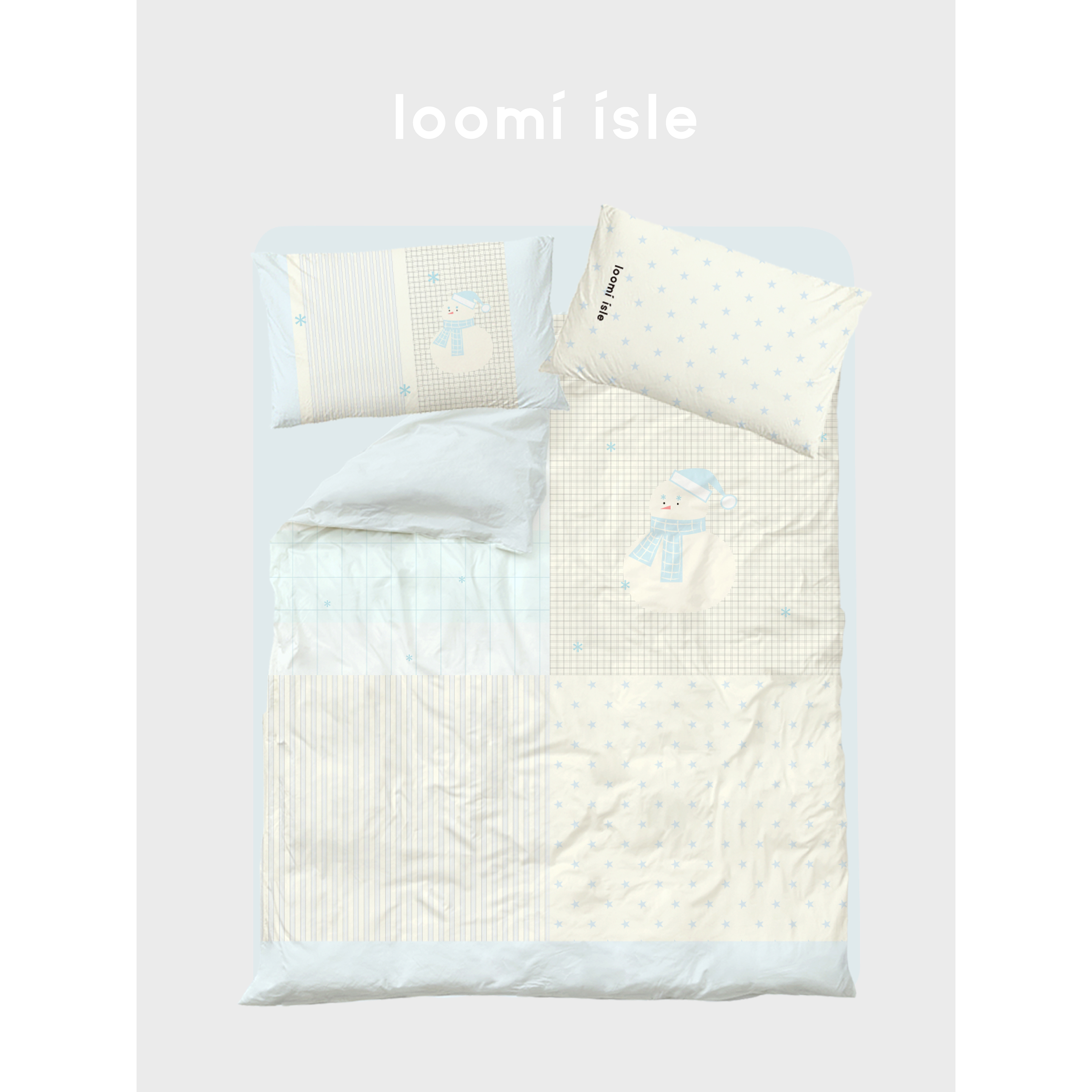 loomiisle小众原创设计雪人奶蓝100棉高密全棉四件套