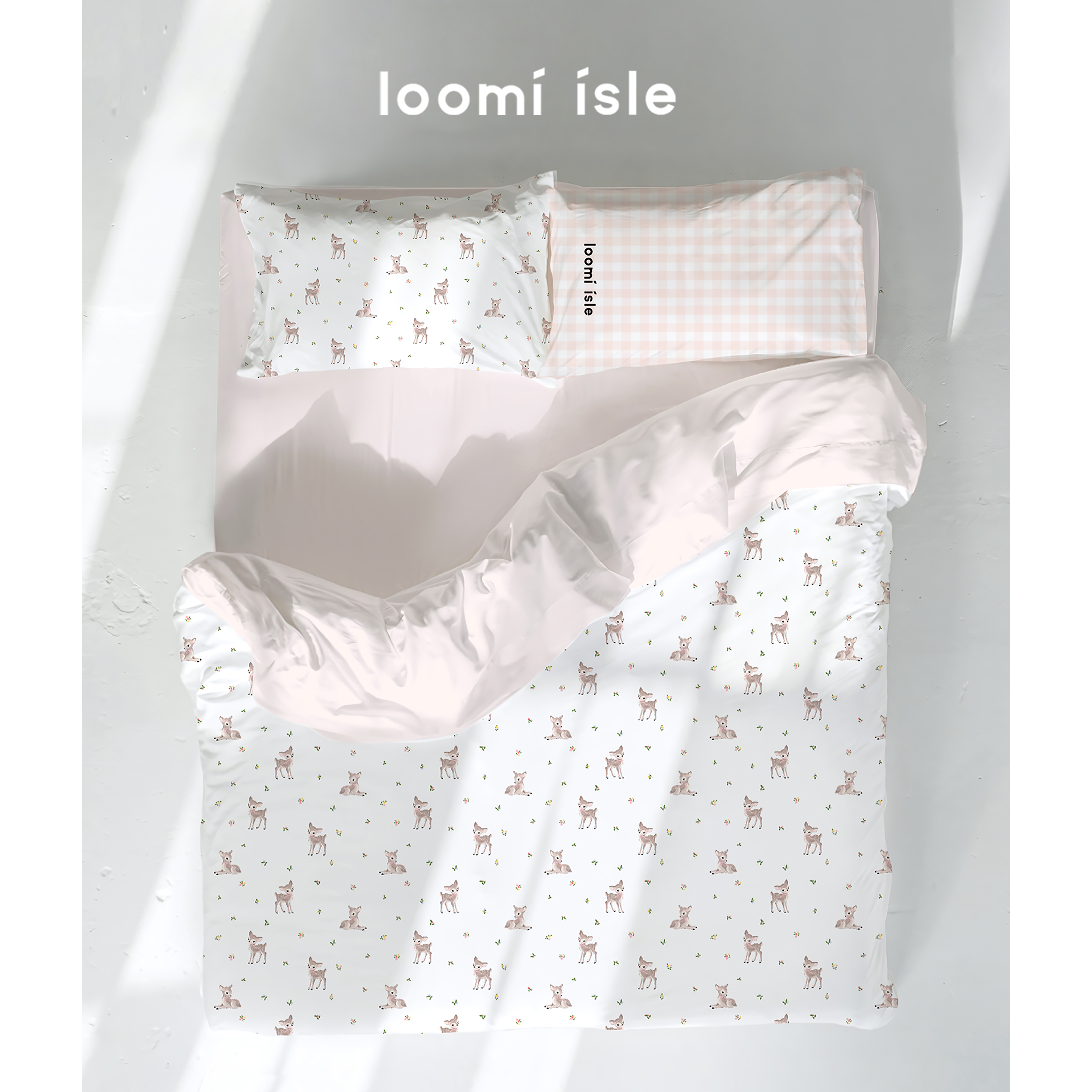 小众原创设计韩系高级粉格可可奶棕小鹿100棉高密全棉四件套