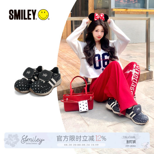 SMILEY笑脸黑色波点女翻盖慢跑鞋