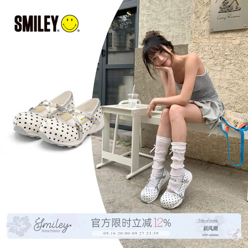 SMILEY笑脸波点白厚底运动玛丽珍