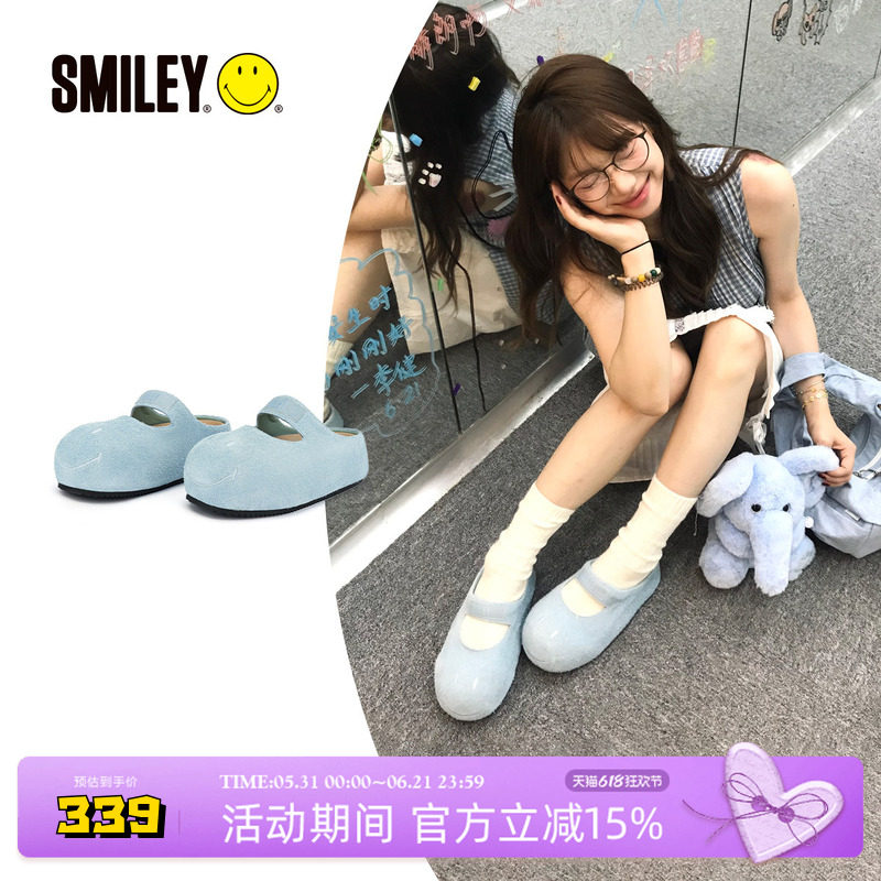 【廖雨辰同款】SMILEY笑脸穆勒蓝勃肯半拖一脚蹬厚底增高大头鞋子