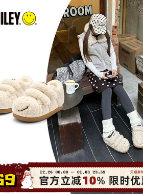 SMILEY【双旦限定】笑脸泰迪白色可爱丑萌秋冬女保暖厚底增高板鞋