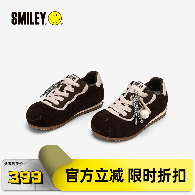SMILEY笑脸棕色女厚底大头阿甘鞋