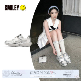 SMILEY笑脸双色物语系列银白色蕾丝芭蕾风慢跑鞋温柔德训鞋休闲鞋