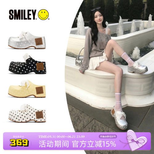 SMILEY笑脸蕾丝高跟玛丽珍半拖鞋