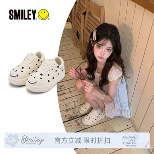 SMILEY笑脸黑白色波点系带女小个子厚底内增高百搭通勤休闲板鞋子