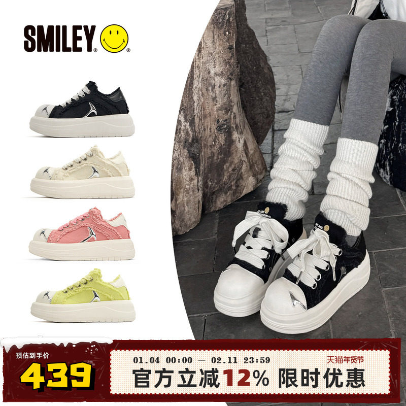 【汪苏泷同款】SMILEY笑脸白鲸黑大头鞋男女厚底帆布情侣休闲女鞋,流行男鞋,时尚休闲鞋,淘宝优惠券,粉丝福利购,淘宝优惠卷