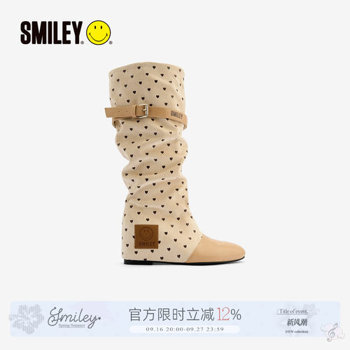 SMILEY笑脸皮带扣女长筒尖头靴子