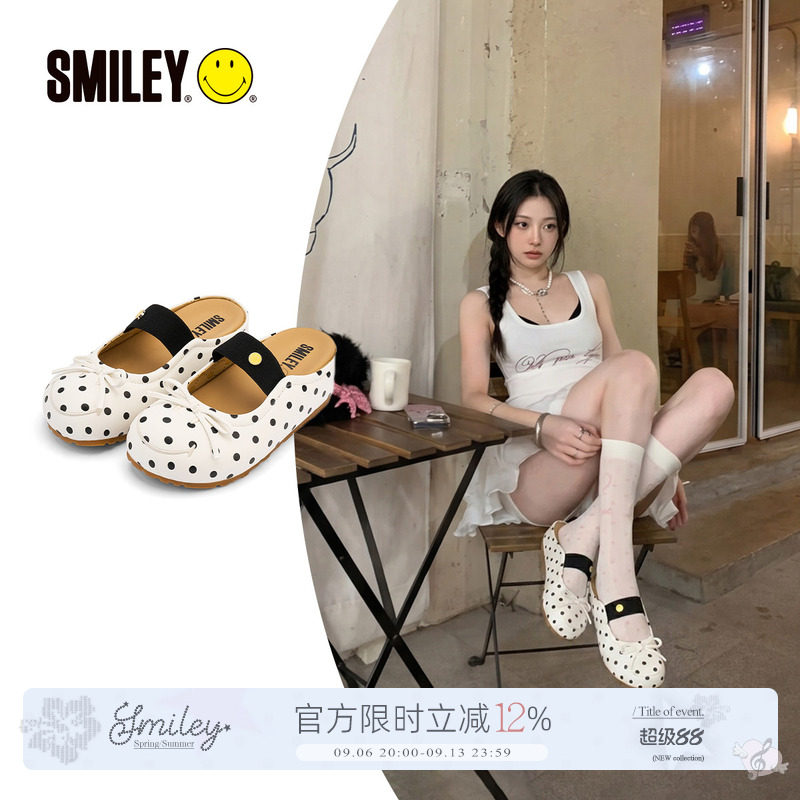 SMILEY笑脸波点白色玛丽珍半拖鞋图片