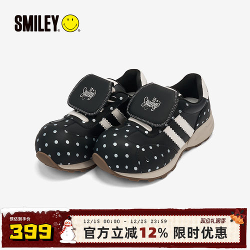 SMILEY笑脸黑色波点女翻盖慢跑鞋