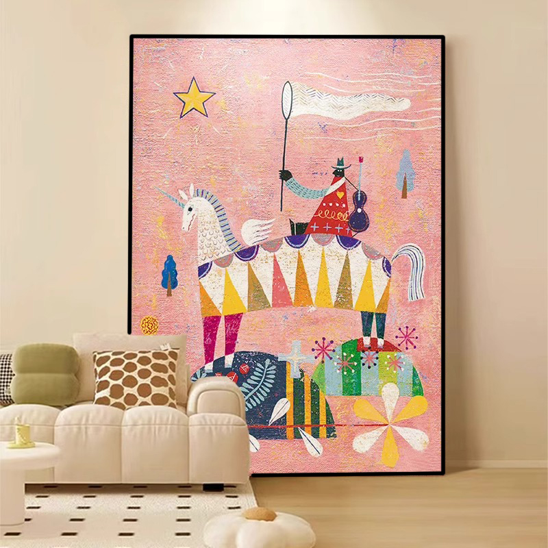 抽象彩色多巴胺装饰画创意卡通马儿童房客厅沙发背景玄挂画关壁画图片