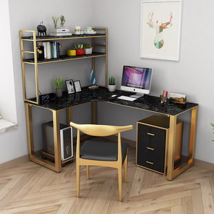 L型大理石转角电脑桌台式家用卧室靠墙学习书桌办公桌置物架组合