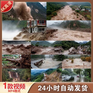 高清暴发洪水山体滑坡泥石流特大暴雨洪涝灾害抢险救灾视频素材