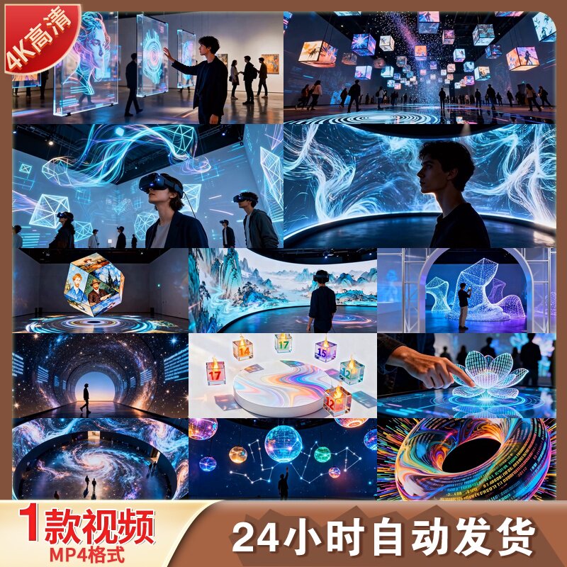 高清VR元宇宙沉浸式数字艺术展虚拟现实全息投影互动体验视频素材