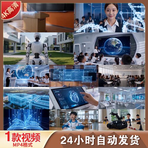 高清智慧教育VR机器人编程脑机接口AI人工智能校园课堂视频素材
