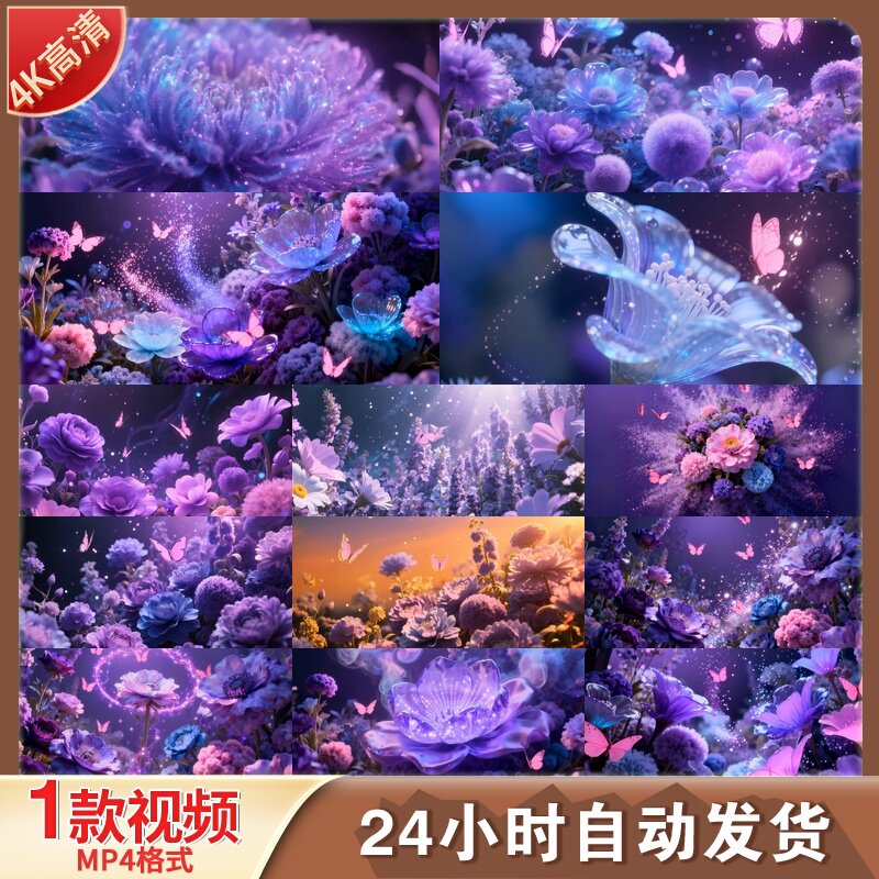 高清6K宽屏多彩花海绽放蝴蝶飞舞唯美粒子抽象艺术背景视频素材