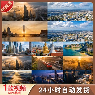 高清泰国曼谷大皇宫郑王庙卧佛寺城市天际线旅游宣传视频素材