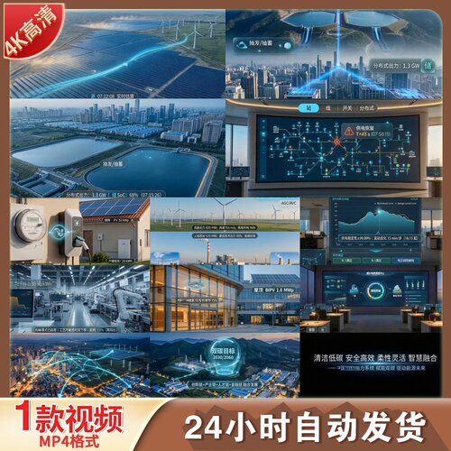 高清新型电力系统源网荷储风电储能微电网智能电网充电桩视频素材