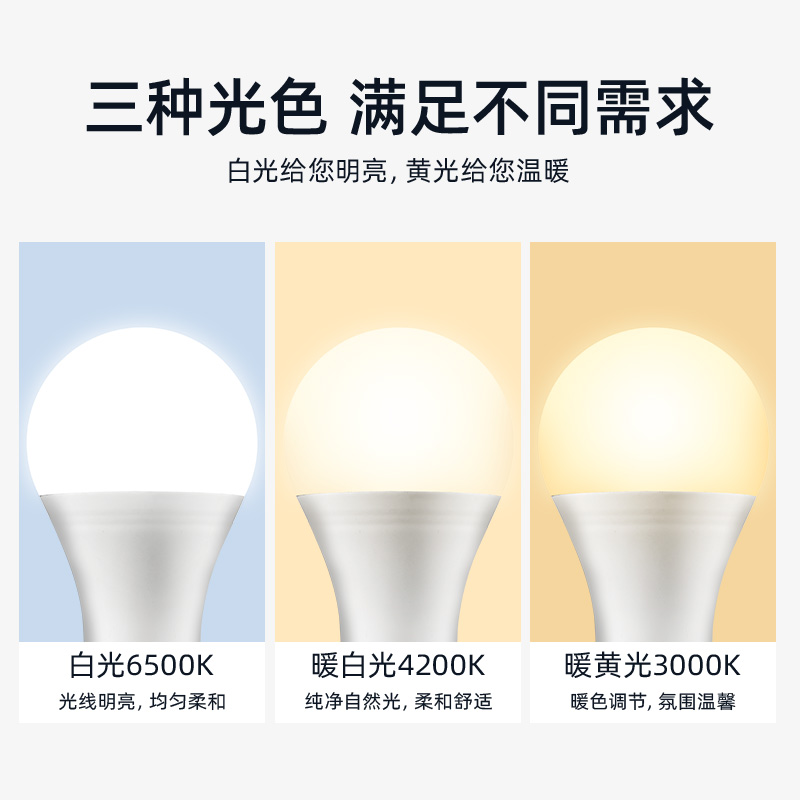 e27螺口led灯泡节能灯吊灯家用照明暖黄暖光三色变光变色光源球泡