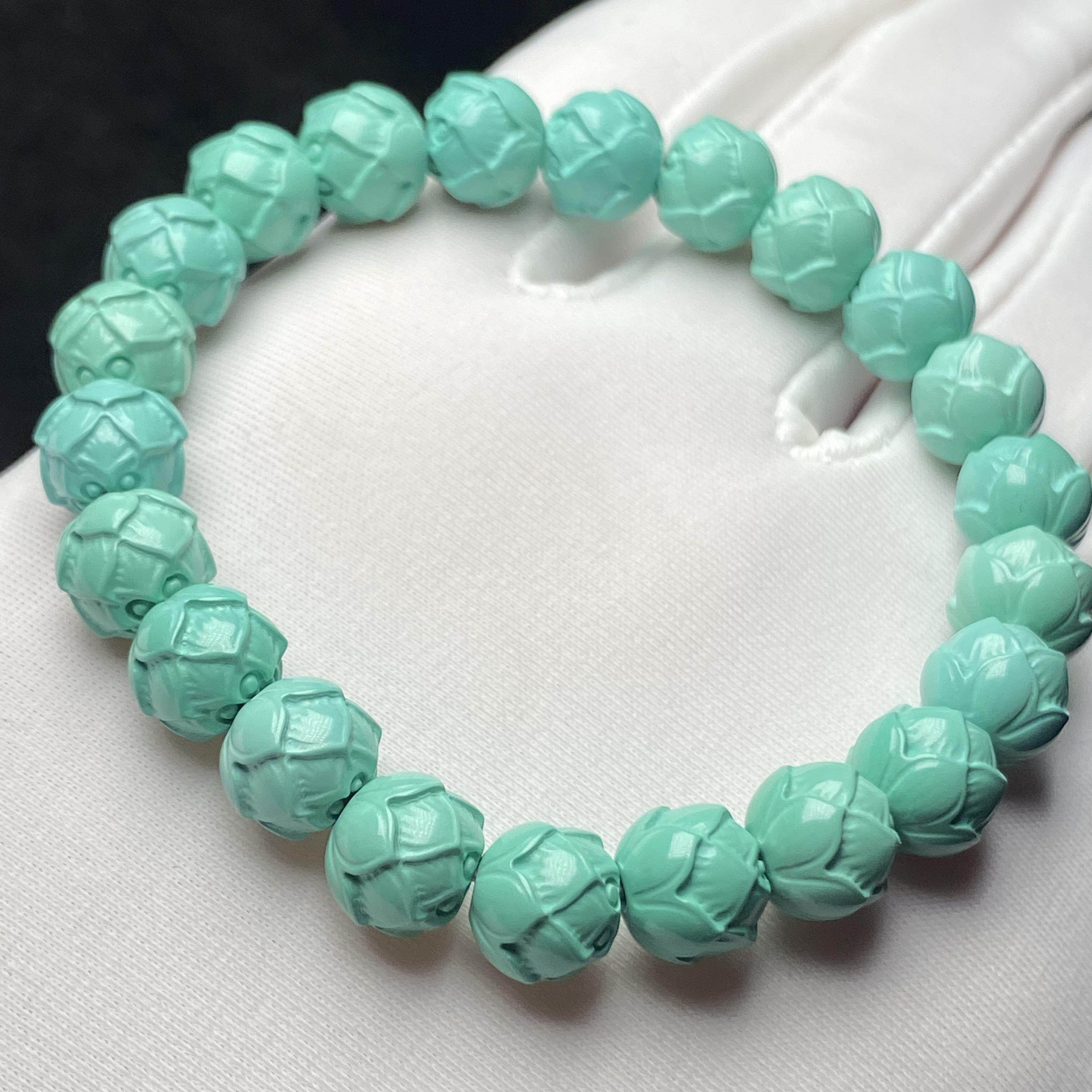 原矿天然高瓷丫角山果冻料绿松石莲花珠手串手链单珠对珠散珠配珠