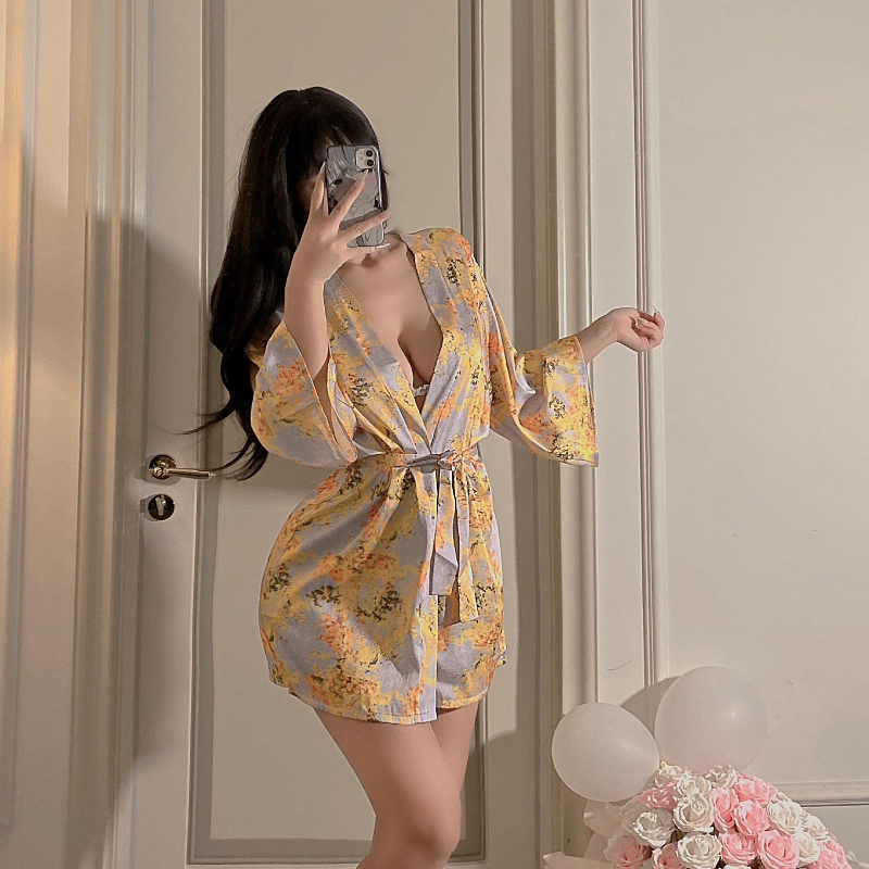 性感睡袍内衣性感战袍开衫系带和服式睡衣女睡袍制服套装居家直播