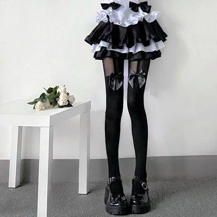 春夏假吊带丝袜裤袜女薄款拼接袜子女裤袜洛丽塔黑色连裤袜ins潮