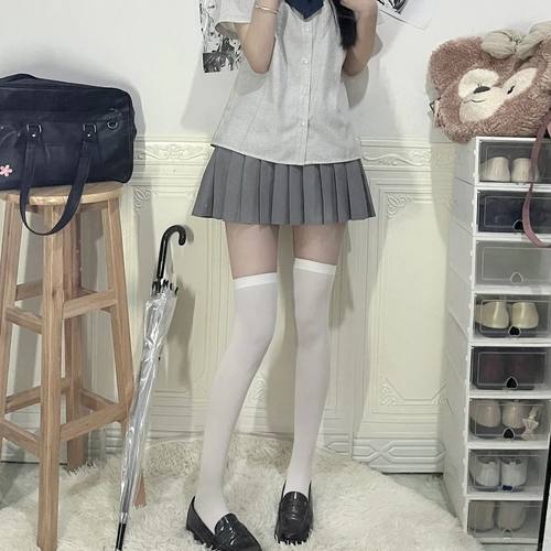 JK白丝面膜质感哑光白色长筒袜