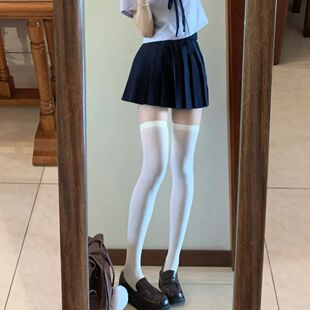 韩系黑色小腿袜女天鹅绒春夏薄款 中筒袜丝袜长筒白色jk袜子过膝袜