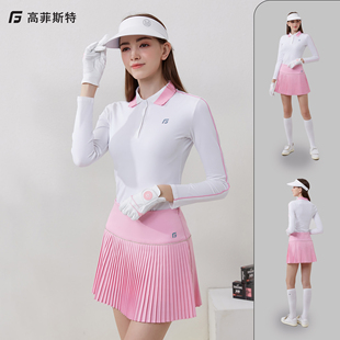 高尔夫女装春秋网球服长袖修身上衣粉色百褶裙套装golf裙子服装女