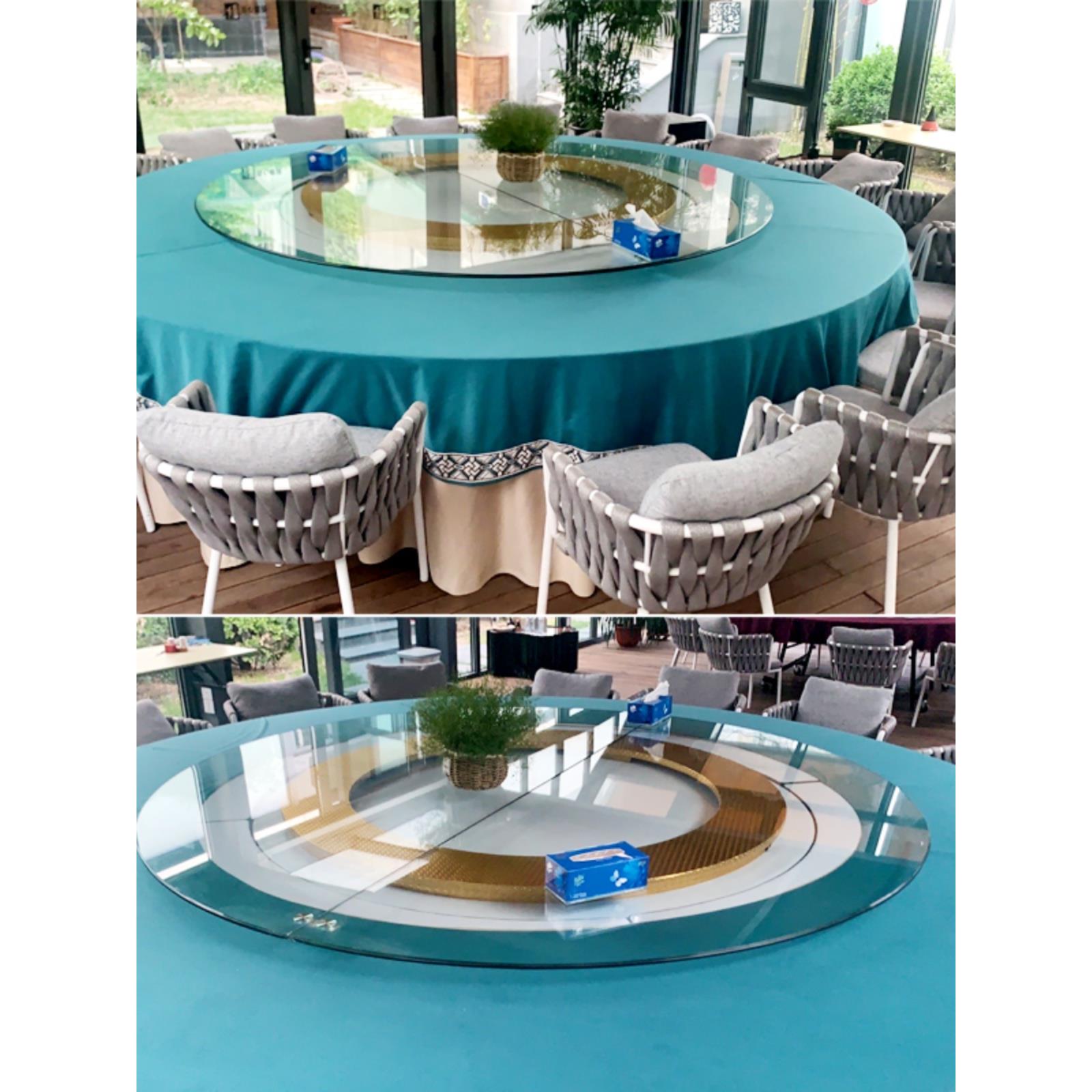 2.8/3.2/3.4/3.5/3.6m米餐桌折叠大圆桌酒店饭桌电动木转盘18人20