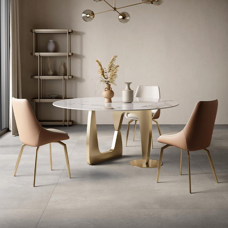 设计师岩板圆桌意式轻奢高端亮光岩板大平层宅寂风客厅餐桌椅组合