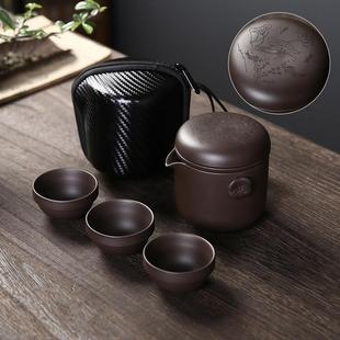 紫砂高端便携式旅行茶具玻璃快客公道杯一壶六杯茶水分离杯整套