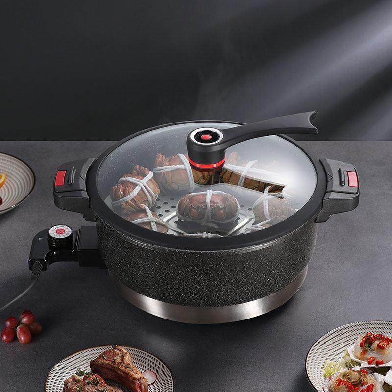 尚千客麦饭石电炒锅微压不粘家用多功能炒菜火锅连体式防干烧电锅
