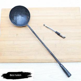 铁勺手工锻打一体纯铁勺加厚大号铁瓢长柄老式铁炒勺无涂层蛋饺勺